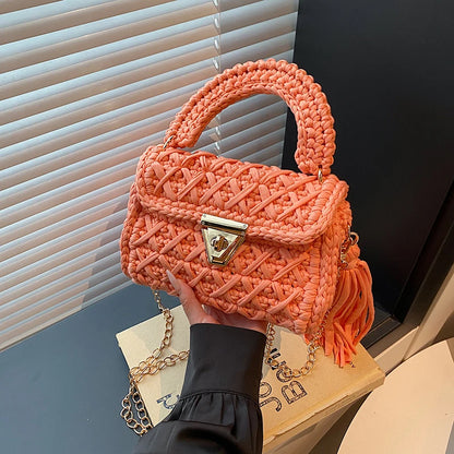 Borsa a Mano da Donna in Maglia Uncinetto, Borsa a Spalla Artigianale in Filato Intrecciato, Borsa Grande Capacità per Spiaggia, Vacanze Estive, Shopping e Viaggi