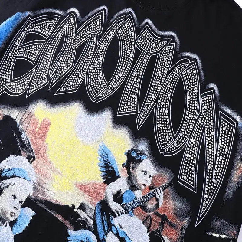 EMOTIONE MISTA T-shirt a maniche lunghe Uomo Donna High Street Stampa completa 100% cotone Girocollo Hip Hop Top oversize