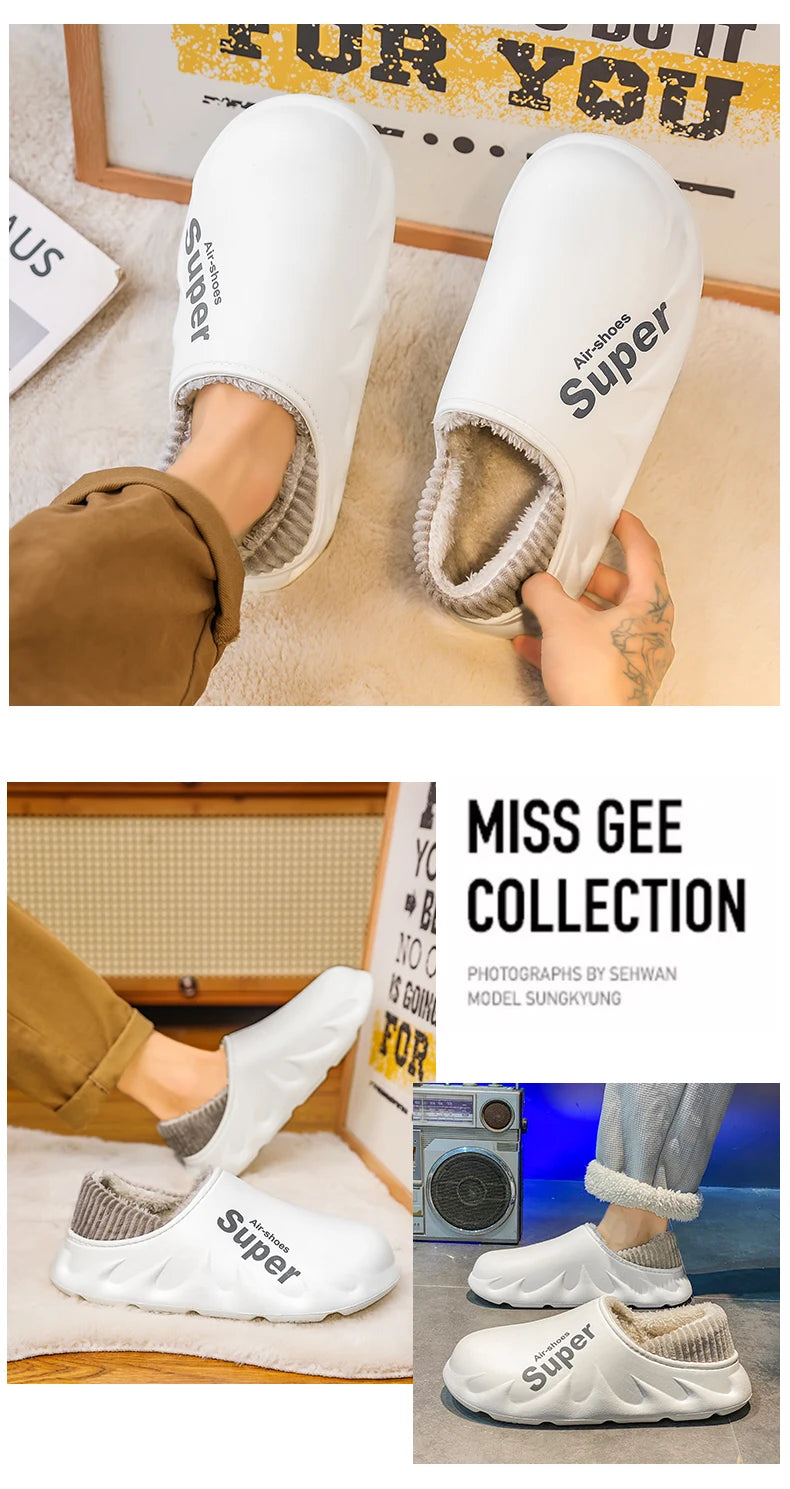 Donna Uomo Inverno Caldo EVA Suola morbida Scivoli impermeabili Pantofole Slip On Scuff Zoccoli Breve peluche Piattaforma Scarpe da casa per interni