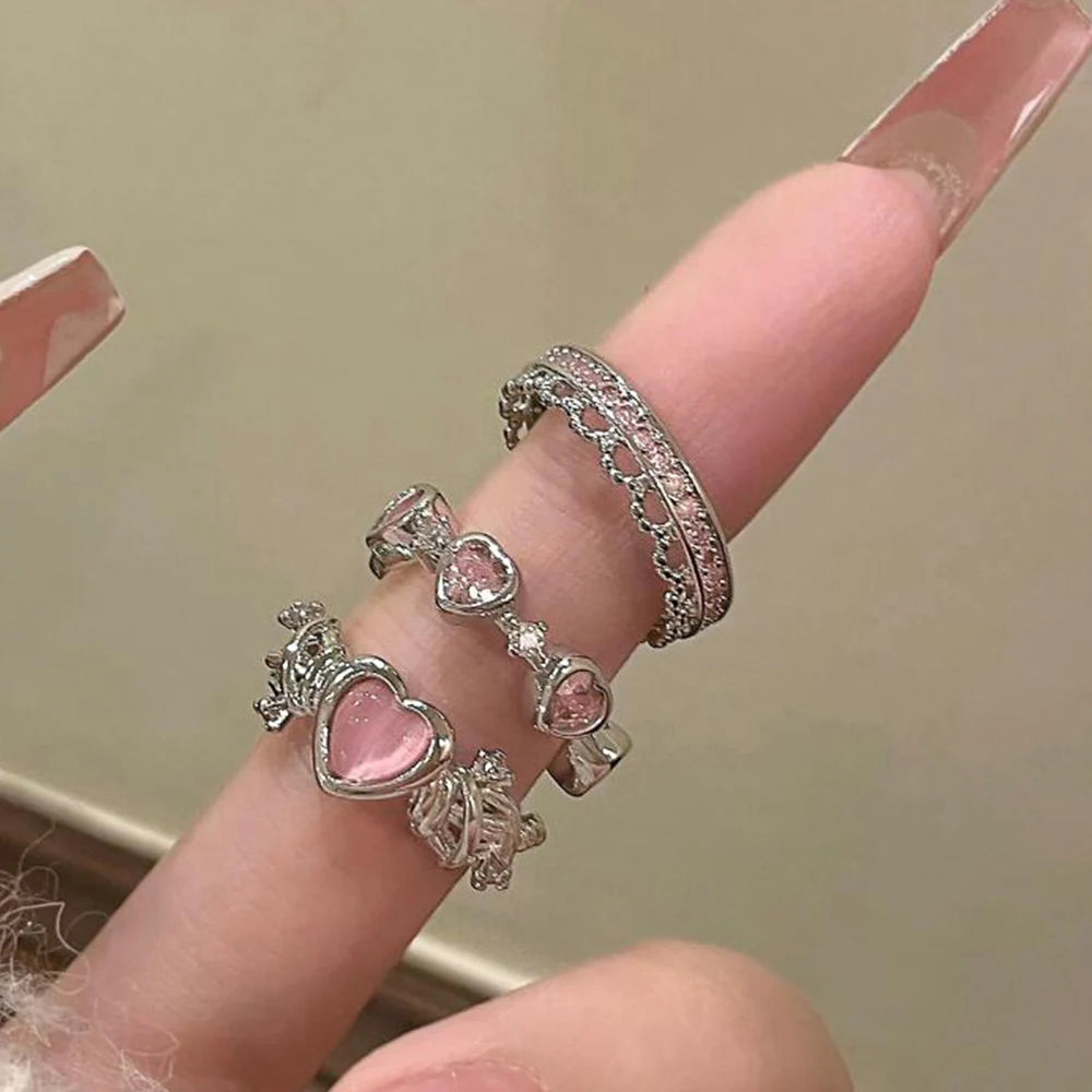 2 anelli con corona scintillante da fata per donne e adolescenti, set di anelli regina coreani regolabili con cristalli