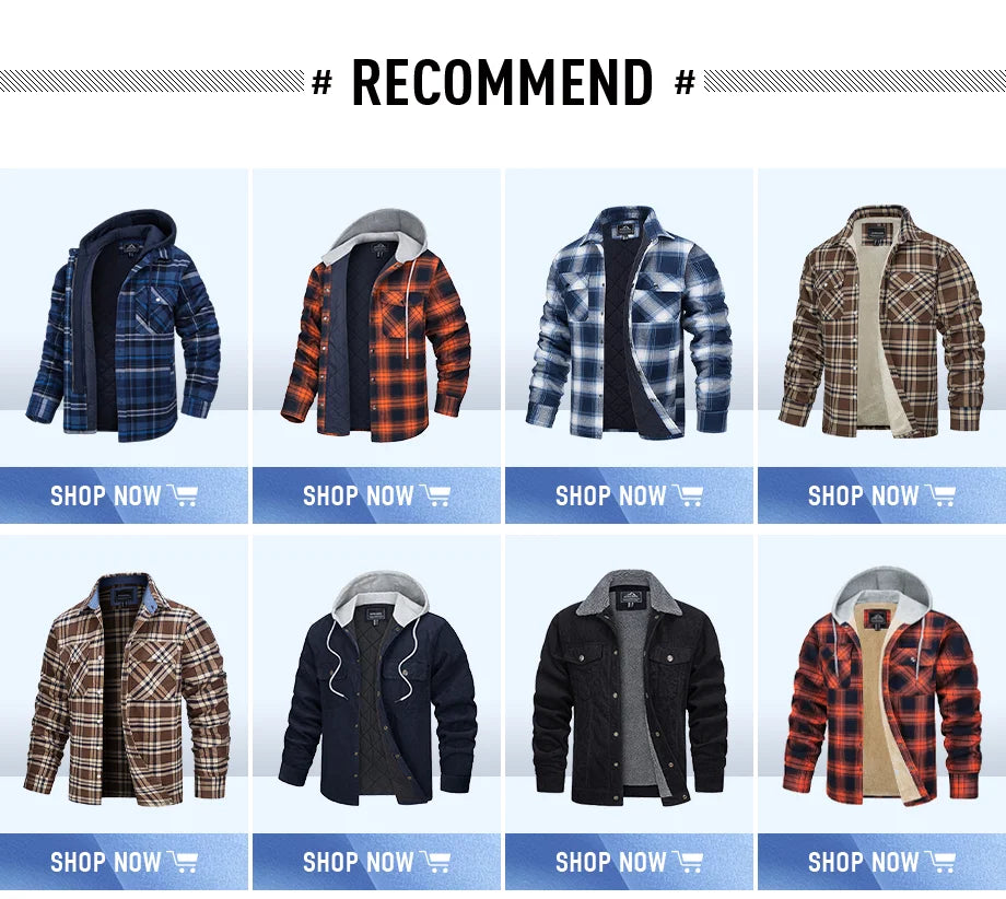 TACVASEN camicia di flanella da uomo giacca con cappuccio rimovibile Plaid trapuntato foderato cappotti invernali felpa con cappuccio spessa Outwear uomo camicie in pile