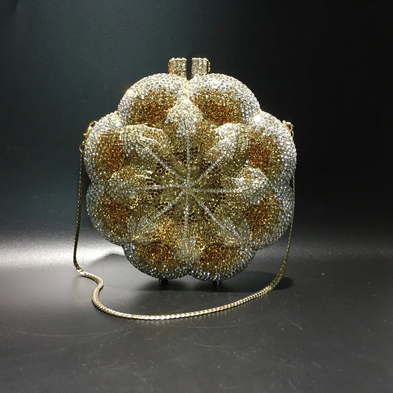 Pochette da sera con strass rosa/verde con fiore rosa Borse da sera da donna in cristallo giallo floreale Pochette da sposa per festa di nozze