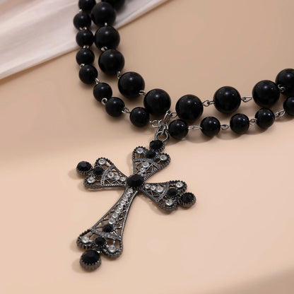 Ingemark multistrato Goth strass croce gesù ciondolo collana girocollo per le donne Vintage perline acriliche regalo di gioielli di Halloween