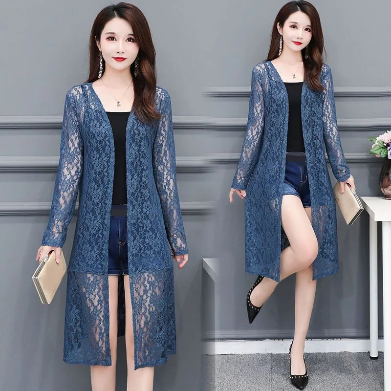 Estate protezione solare abbigliamento donna Cardigan lungo Cardigan femminile manica lunga donna cappotto in pizzo giacca donna scialle capispalla