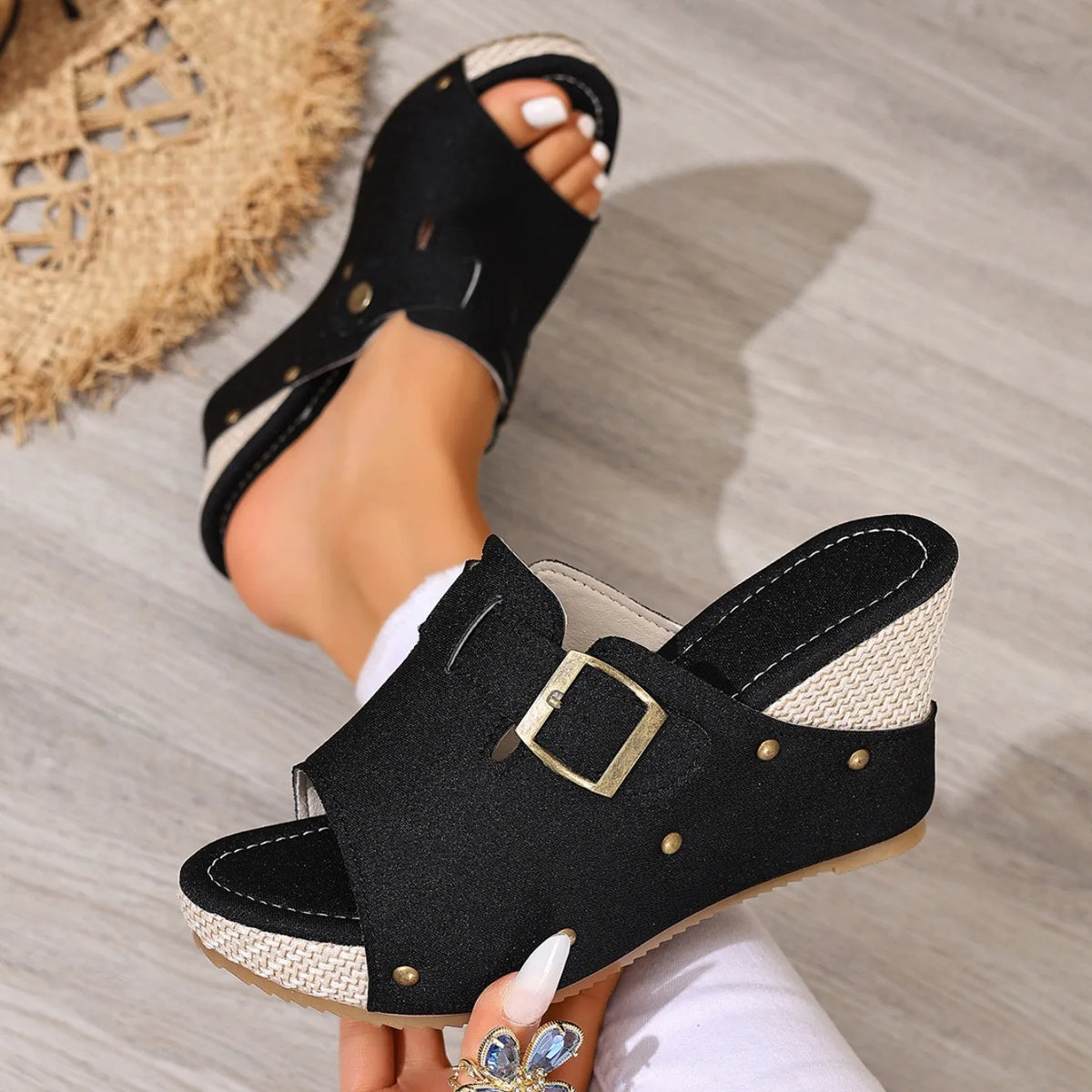 Sandali Estivi da Donna di Tendenza, Scarpe con Zeppa Retrò a Punta Aperta, Sandali Romani con Piattaforma, Scarpe Casual di Lusso Firmate