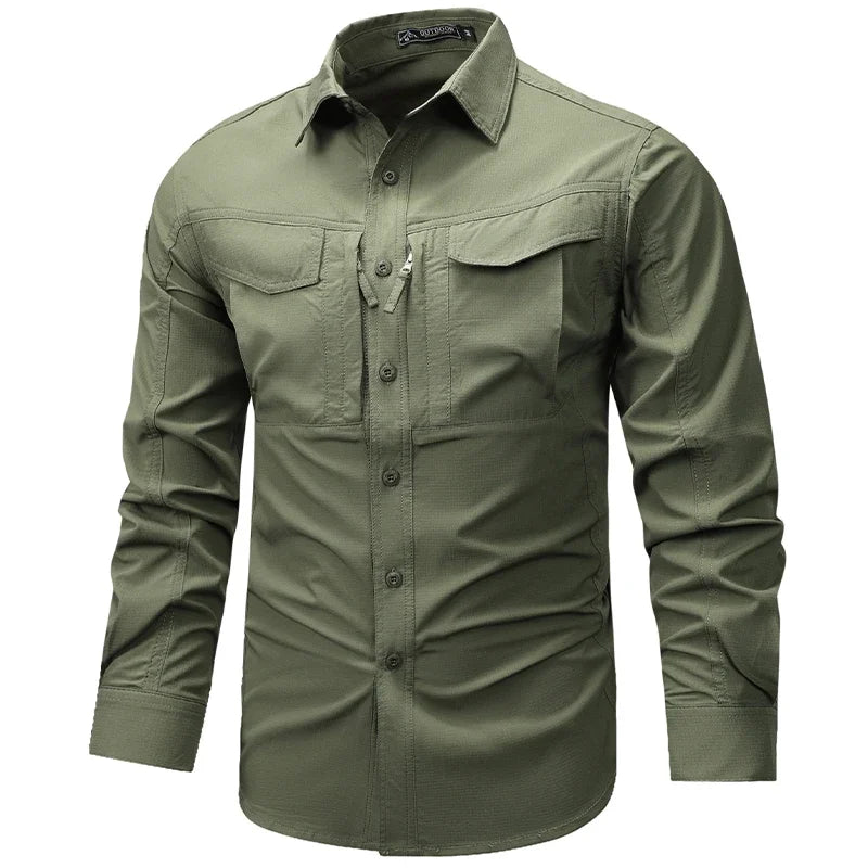 Camicia a maniche lunghe da uomo primavera autunno Camicie da lavoro tattiche da uomo Top Camicie cargo da pesca per escursionismo multitasche da esterno ad asciugatura rapida