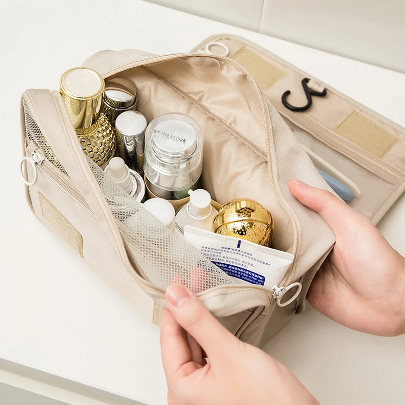 Borse per il trucco da toilette Borse per cosmetici pieghevoli coreane in tinta unita Borse da viaggio in PVC impermeabile di grande capacità per articoli da toeletta