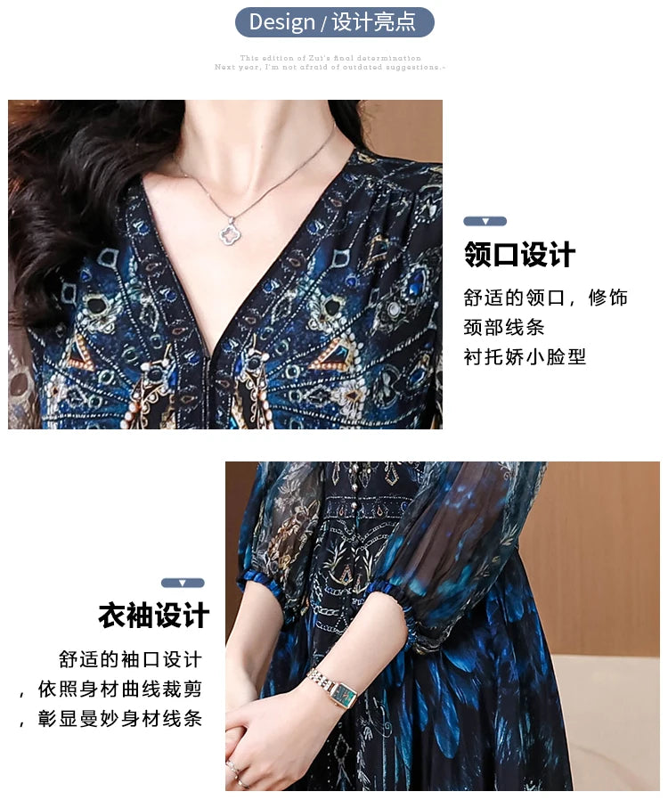 Vacanza primaverile Boho Beach Hepburn Maxi Abiti 2025 Stampa vintage da donna Elegante abito da sera estivo in seta di lusso