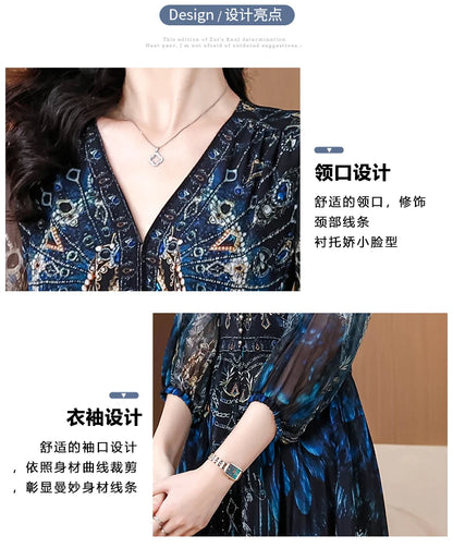 Vacanza primaverile Boho Beach Hepburn Maxi Abiti 2025 Stampa vintage da donna Elegante abito da sera estivo in seta di lusso