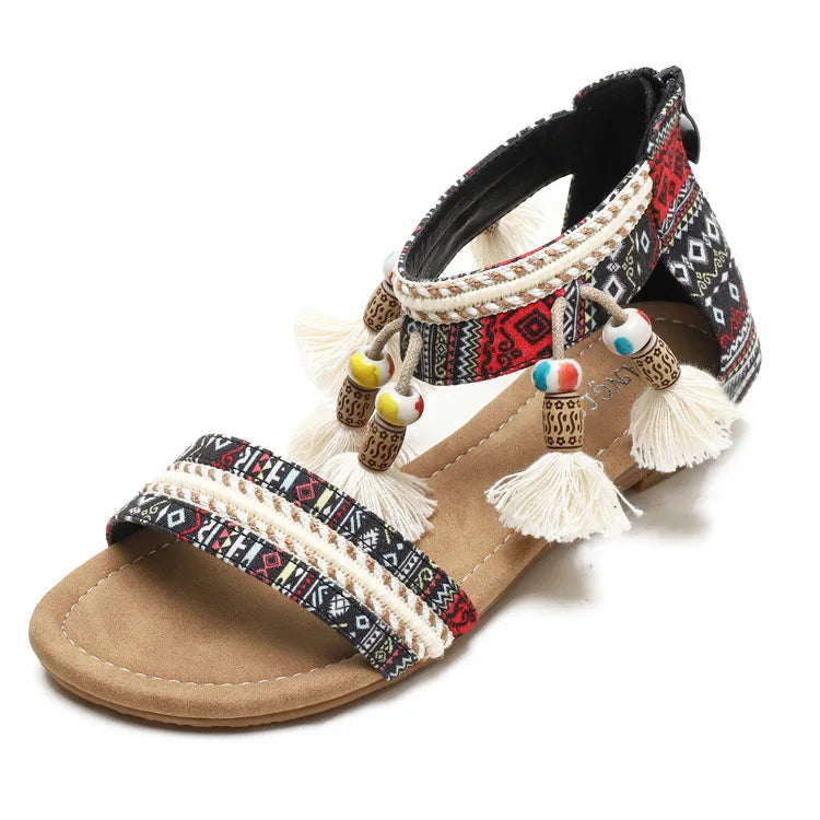 Nuovi Sandali Estivi da Donna Stile Romano Bohemien con Tacco Piatto, Suola Morbida, Comodi e Antiscivolo per Vacanze e Turismo