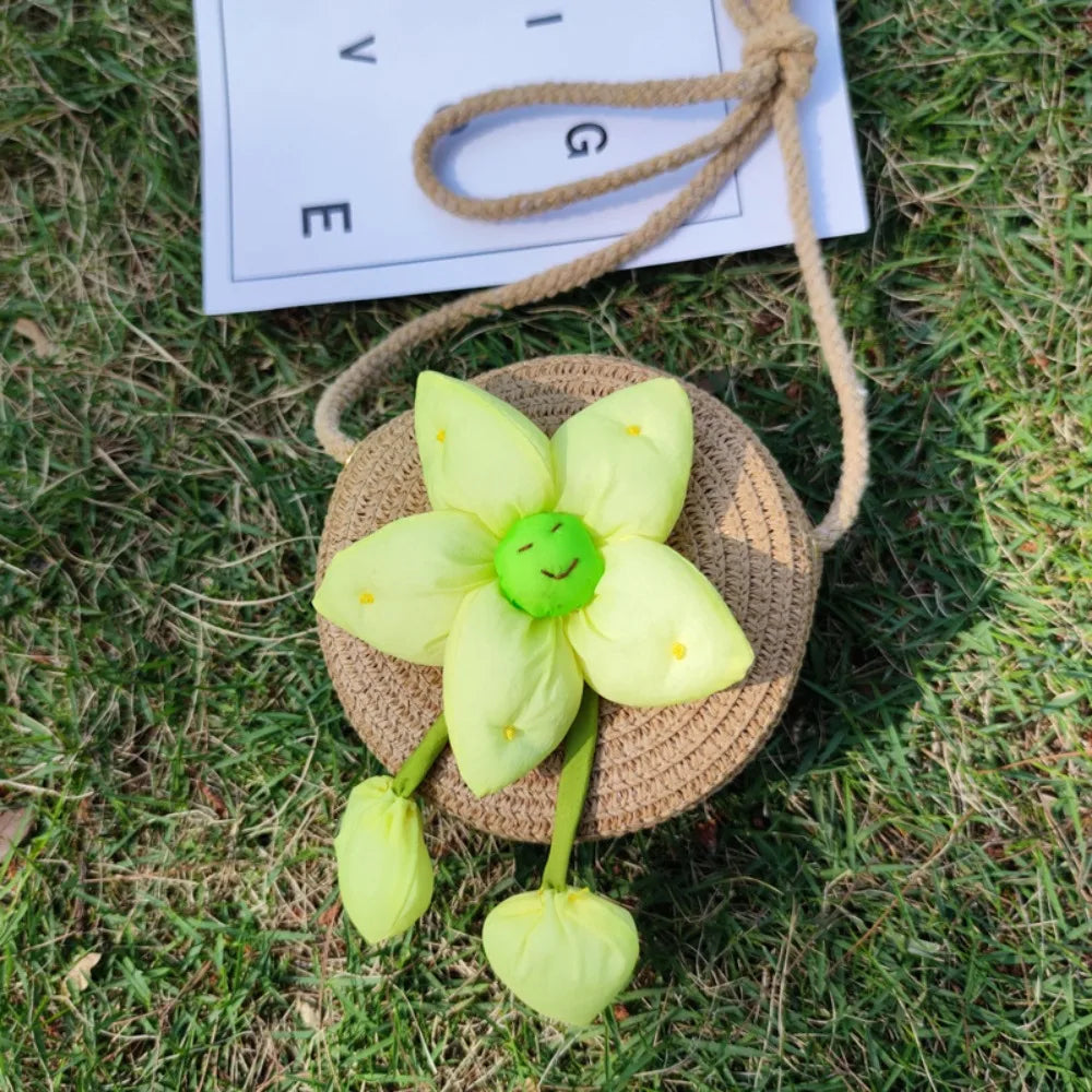 Borsa a tracolla per bambina estiva fatta a mano borsa a tracolla per bambini in paglia di fiori borsa a tracolla per bambini chiavi per bambini portamonete Mini borsa da principessa carina