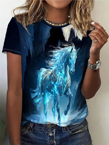 T-shirt girocollo casual da donna con stampa cavallo unica T-shirt estiva a maniche corte con grafica cavallo per uomo Novità in magliette