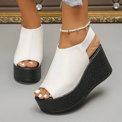 Damen-Sandalen, hochwertige Keilsandalen aus Leder, Sommer, Damen, 2025, neue Plattform-High Heels, sexy, offene Zehen, elegante Sandalen