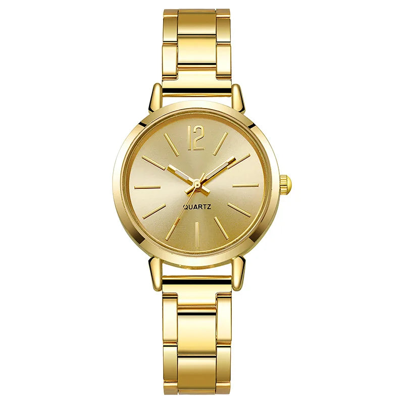 Set da 2 pezzi orologio da donna di lusso quadrante semplice cinturino cavo moda braccialetto in oro orologio da polso al quarzo orologi da donna per studenti Reloj Mujer