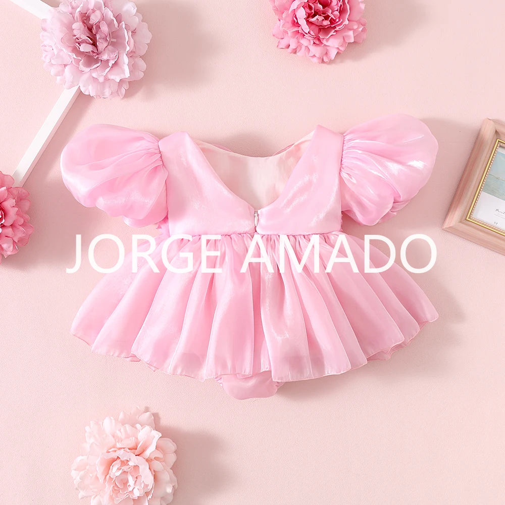 Completi Estivi Coordinati per Gemelle, Body a Maniche Corte con Grande Fiocco, Abiti Principessa con Schiena Scoperta, Abbigliamento per Bambine H0404