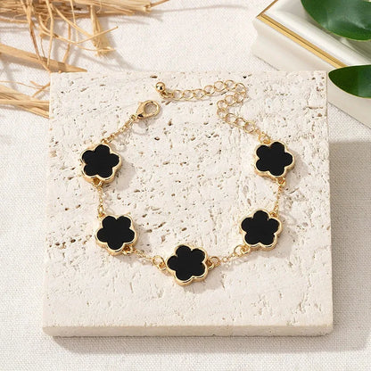 Bracciale con trifoglio a cinque foglie bianco nero Bracciale con fiori da donna Regalo di compleanno per feste