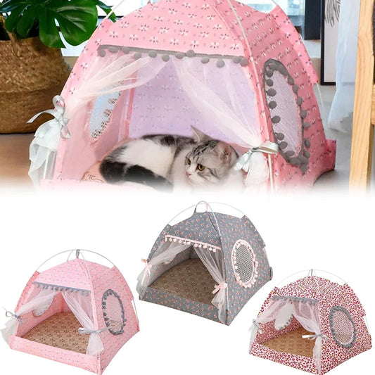 Tenda per gatti Simpatico letto per gatti principessa Tenda per gatti strappata Tenda per gatti pieghevole Forniture per animali domestici universali per quattro stagioni Zanzariera per animali domestici invernale