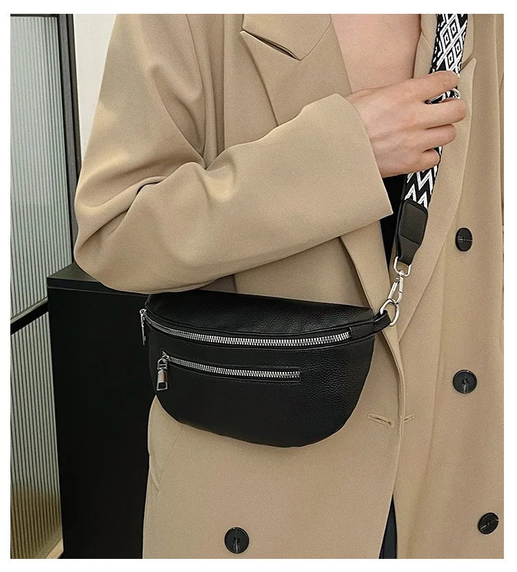 Marsupio da donna Marsupio da strada multitasche Borsa da petto in pelle PU Borsa a tracolla con tracolla larga alla moda Borse a tracolla solide retrò