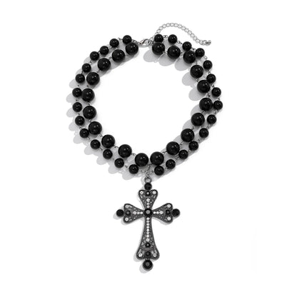 Ingemark multistrato Goth strass croce gesù ciondolo collana girocollo per le donne Vintage perline acriliche regalo di gioielli di Halloween