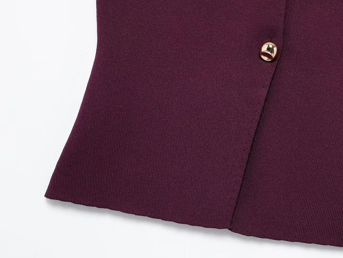 HH Set di gonne lavorate a maglia eleganti femminili 2024 Scollo a V con bottoni Canottiera + Gonna a pieghe patchwork a-line Abito solido alla moda