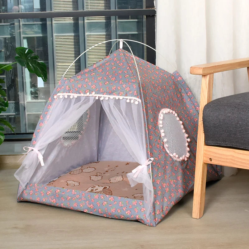 Tenda per gatti con fiori spezzati Tenda semi chiusa per celebrità Internet Nido universale per tutte le stagioni Forniture per animali domestici Nido estivo per cani e gatti