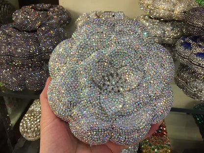 Pochette da sera con strass rosa/verde con fiore rosa Borse da sera da donna in cristallo giallo floreale Pochette da sposa per festa di nozze