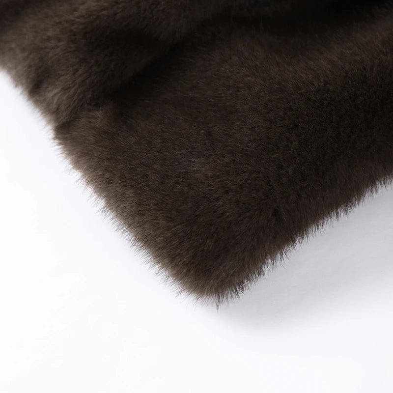 Cappotto da donna in pelliccia sintetica marrone con cappuccio Giacca da tasca a maniche lunghe di lusso oversize Lady 2025 Autunno Inverno Chic Street Capispalla