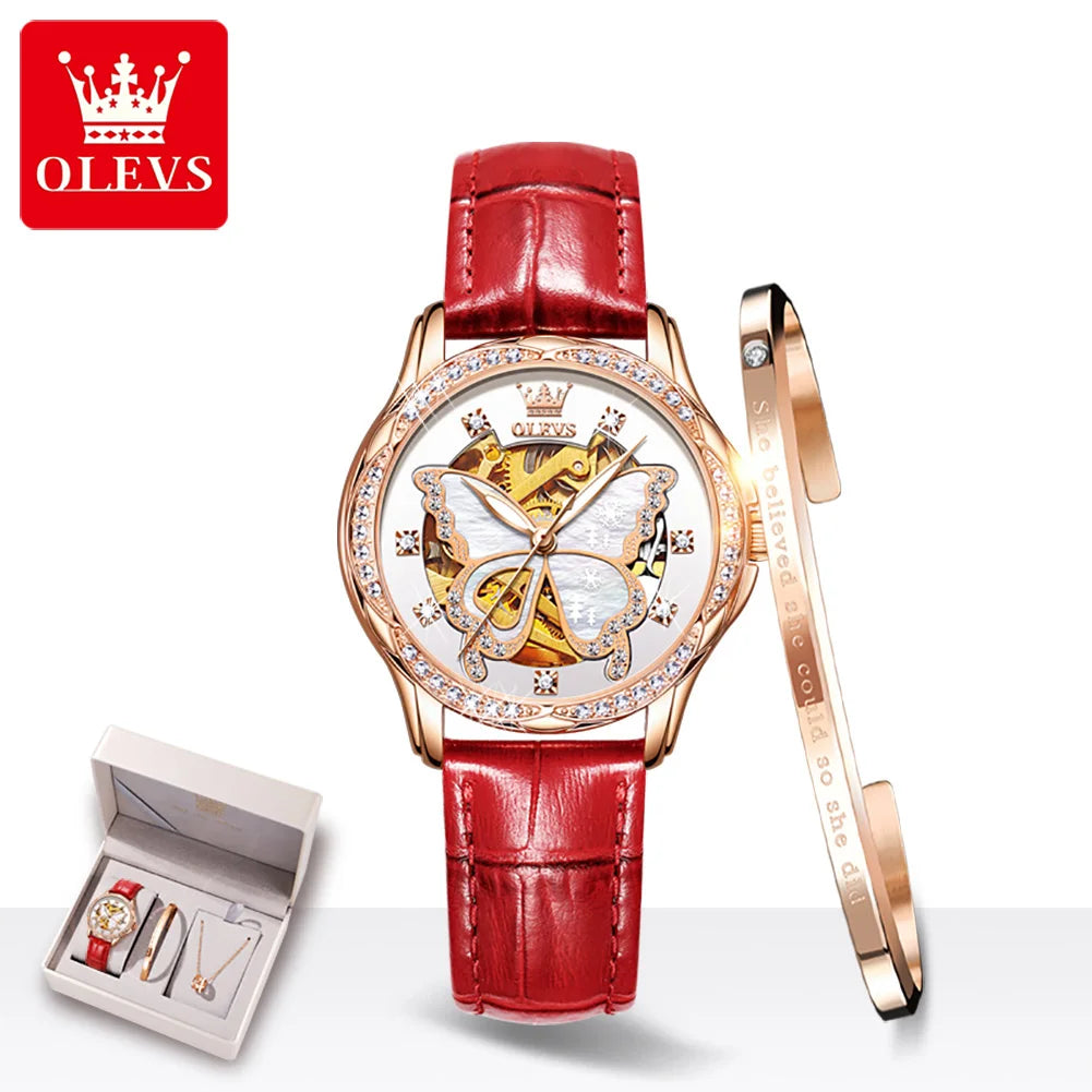 OLEVS 6622 Orologio da donna con quadrante a farfalla Orologio meccanico impermeabile di lusso per donna Orologio da polso automatico con cinturino in ceramica cava