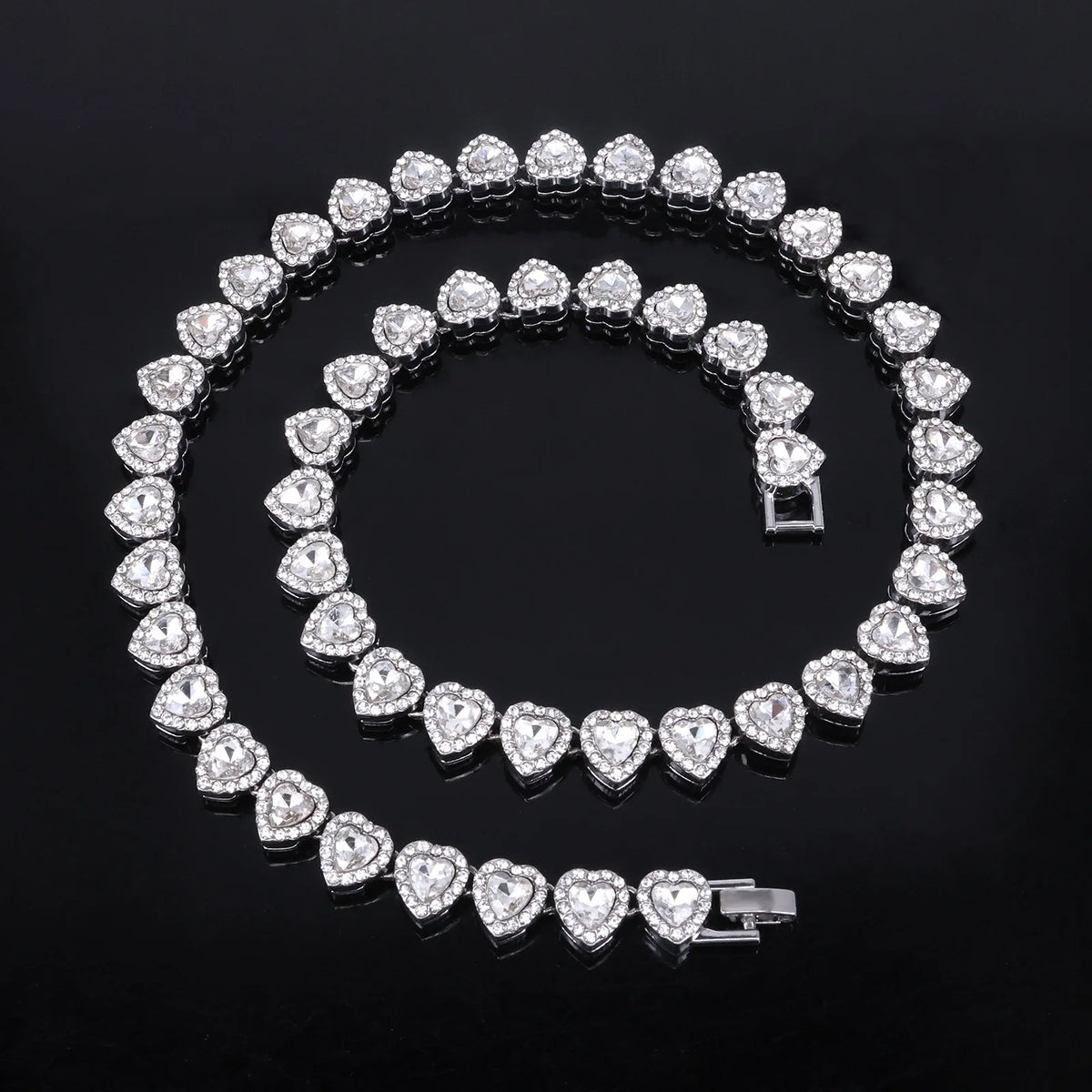 ZAKOL 45CM Nuovo Hip Hop Tennis Bracciale a catena Collana Cuore lucido Strass CZ Fashion Rock Party Set di gioielli