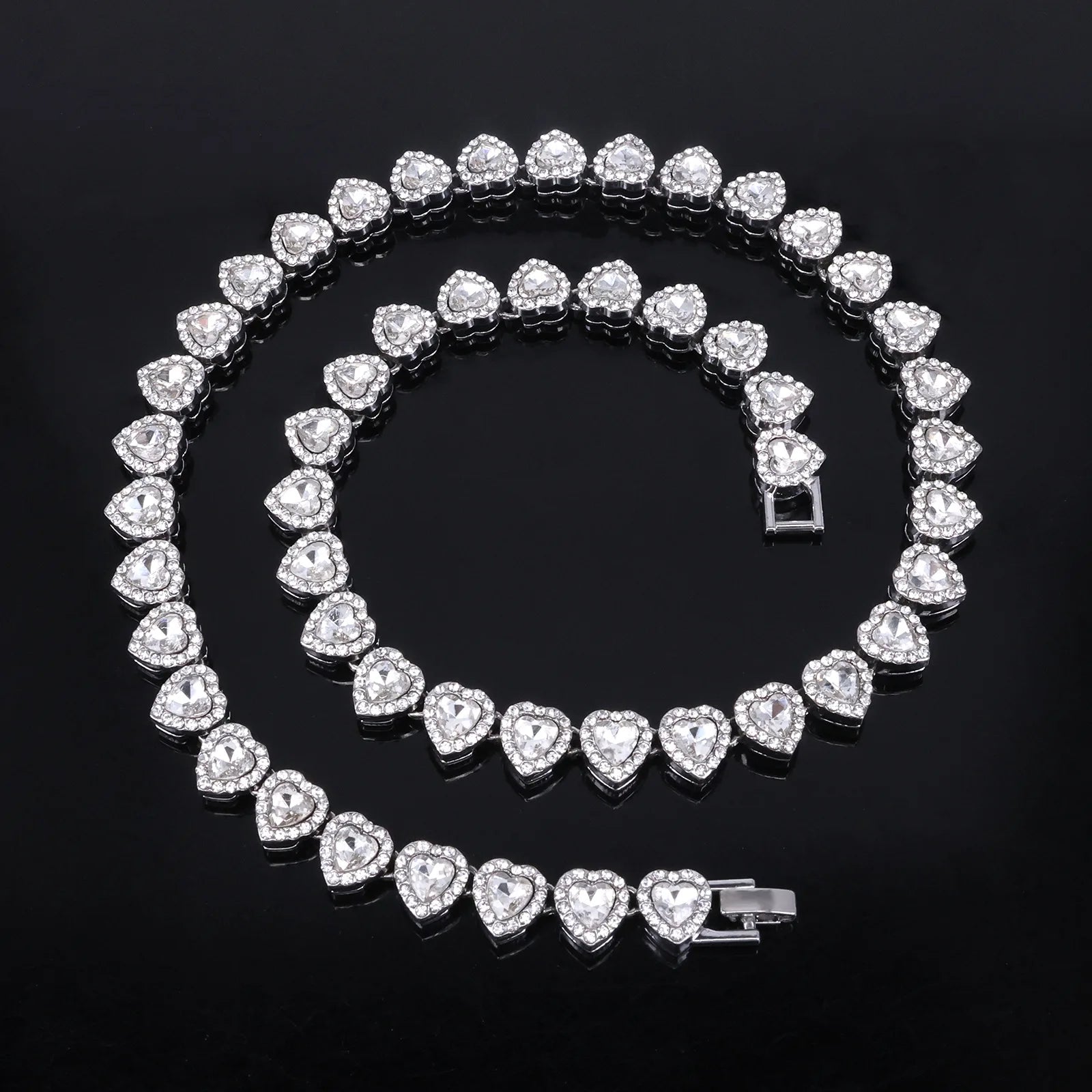 ZAKOL 45CM Nuovo Hip Hop Tennis Bracciale a catena Collana Cuore lucido Strass CZ Fashion Rock Party Set di gioielli