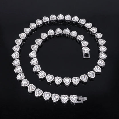 ZAKOL 45CM Nuovo Hip Hop Tennis Bracciale a catena Collana Cuore lucido Strass CZ Fashion Rock Party Set di gioielli