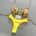 Spice Girl Style Printed Split Swimsuit Color Contrast Sexy Swimwear Holiday Women Bikini
