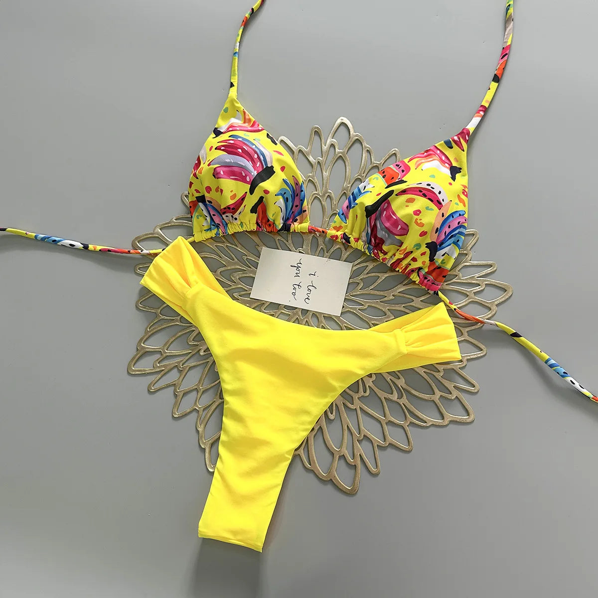 Spice Girl Style Printed Split Swimsuit Color Contrast Sexy Swimwear Holiday Women Bikini