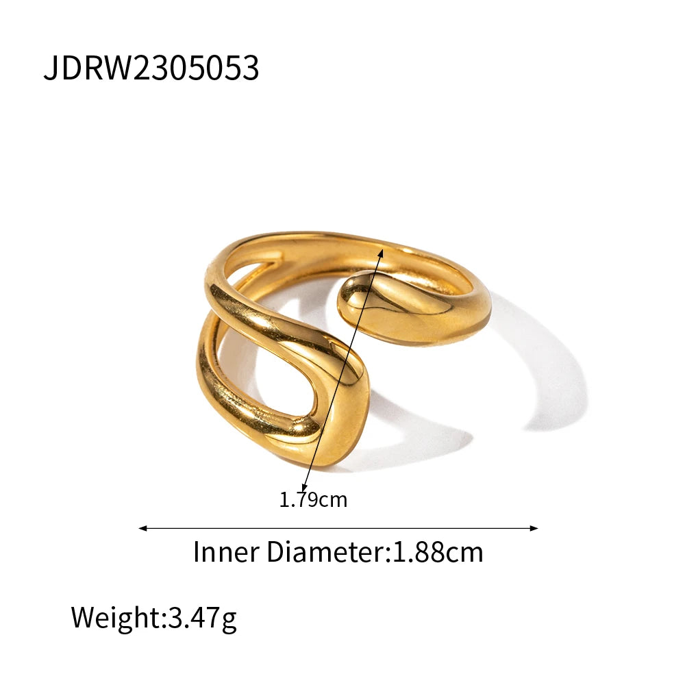 Uworld Anello geometrico largo in acciaio inossidabile di alta qualità Colore oro 18 carati Impermeabile Moda minimalista Dichiarazione Gioielli con fascino Wome