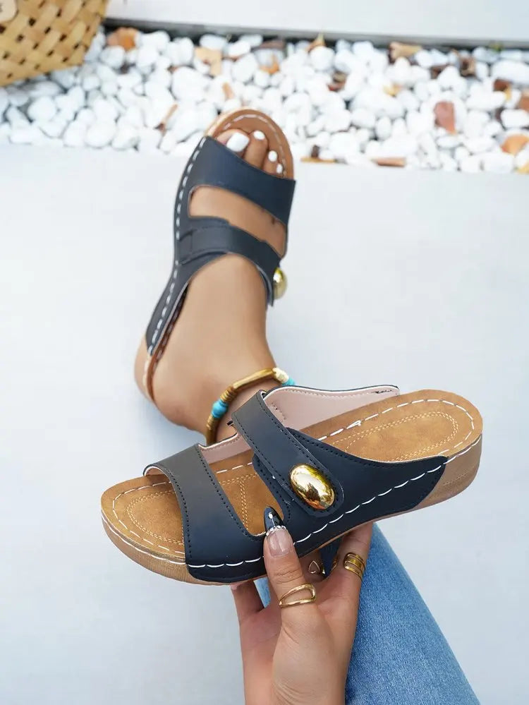 Sandales décontractées d'été pour femme à talon, chaussures compensées basses pour femme, chaussons d'intérieur et d'extérieur, chaussures d'été à talon