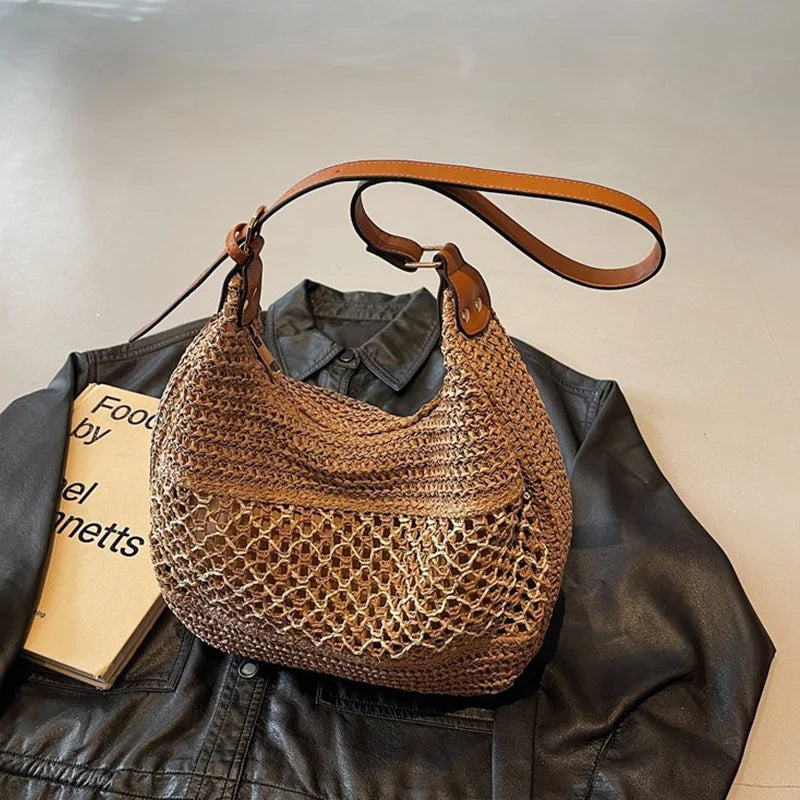 Borsa a Spalla da Donna con Tracolla Regolabile, Borsa da Viaggio in Paglia Intrecciata, Borsa a Mano alla Moda, Borsa Estiva Quotidiana da Donna