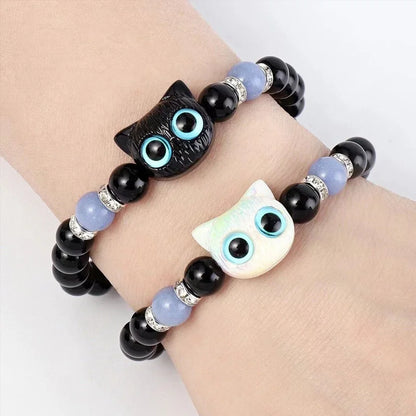 1 pz braccialetti coordinati per coppie luminoso simpatico gatto amicizia braccialetto nero bianco testa di gatto braccialetti che si illuminano al buio regalo
