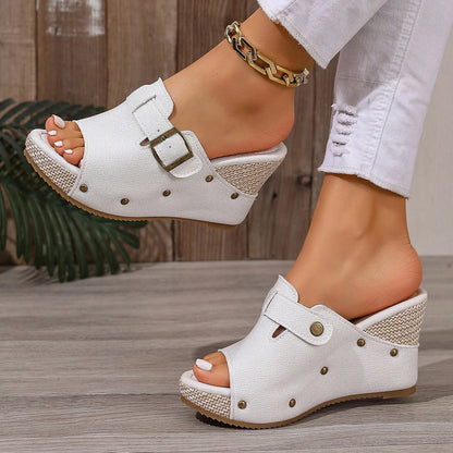 Sandali Estivi da Donna di Tendenza, Scarpe con Zeppa Retrò a Punta Aperta, Sandali Romani con Piattaforma, Scarpe Casual di Lusso Firmate