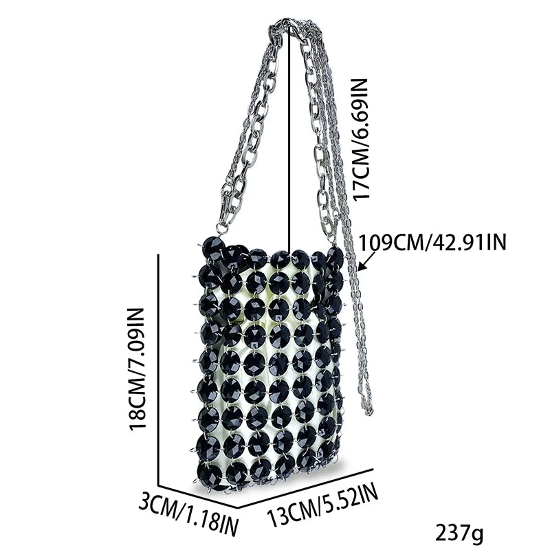 24 estate nuova borsa di cristallo tessuta a mano color caramella di nicchia, borsa di perline di fata retrò, borsa per telefono a croce diagonale trasparente