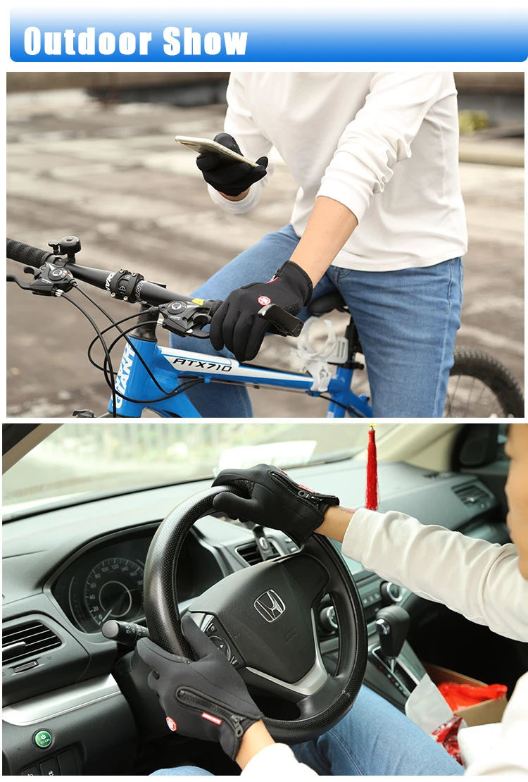 Guanti Sportivi Autunno Inverno per Uomo e Donna, Guanti da Moto in Pile con Zip, Touchscreen, Caldi, Idrorepellenti, Antivento e Antiscivolo per Ciclismo