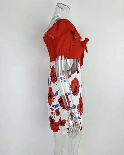 Summer Fashion Flower Print Slim Short tute donna Sexy una spalla scava fuori Bodycon tuta temperamento Lady Streetwear