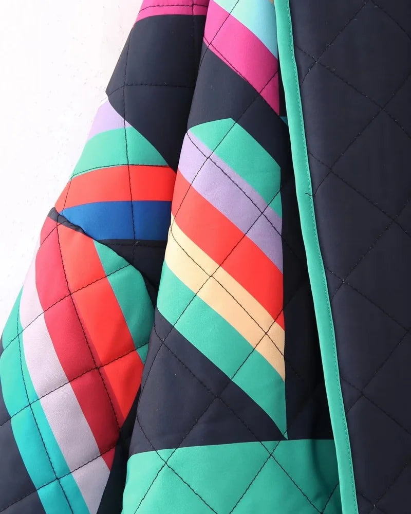 Giacca in cotone da donna, moda invernale, multicolore, aperta sul davanti, a maniche lunghe, con polsini larghi, stile trendy, abbigliamento casual
