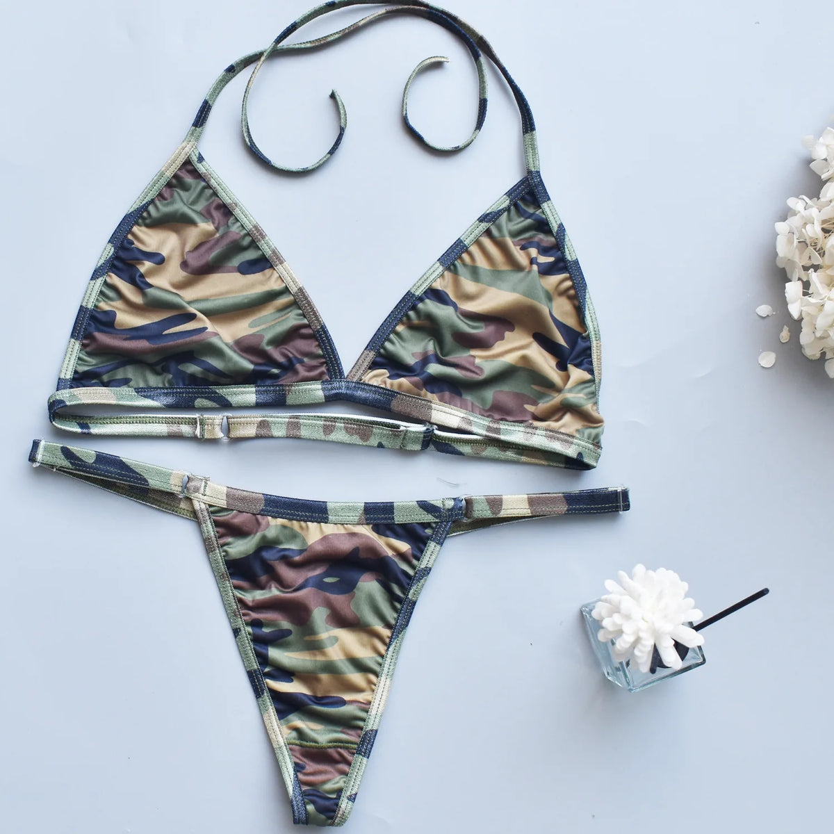 Women's Sexy Bikini Set Three-point Camouflage Quick Drying Hanging Neck Swimsuit Underwear Girl Summer Seaside Elastic Lingerie