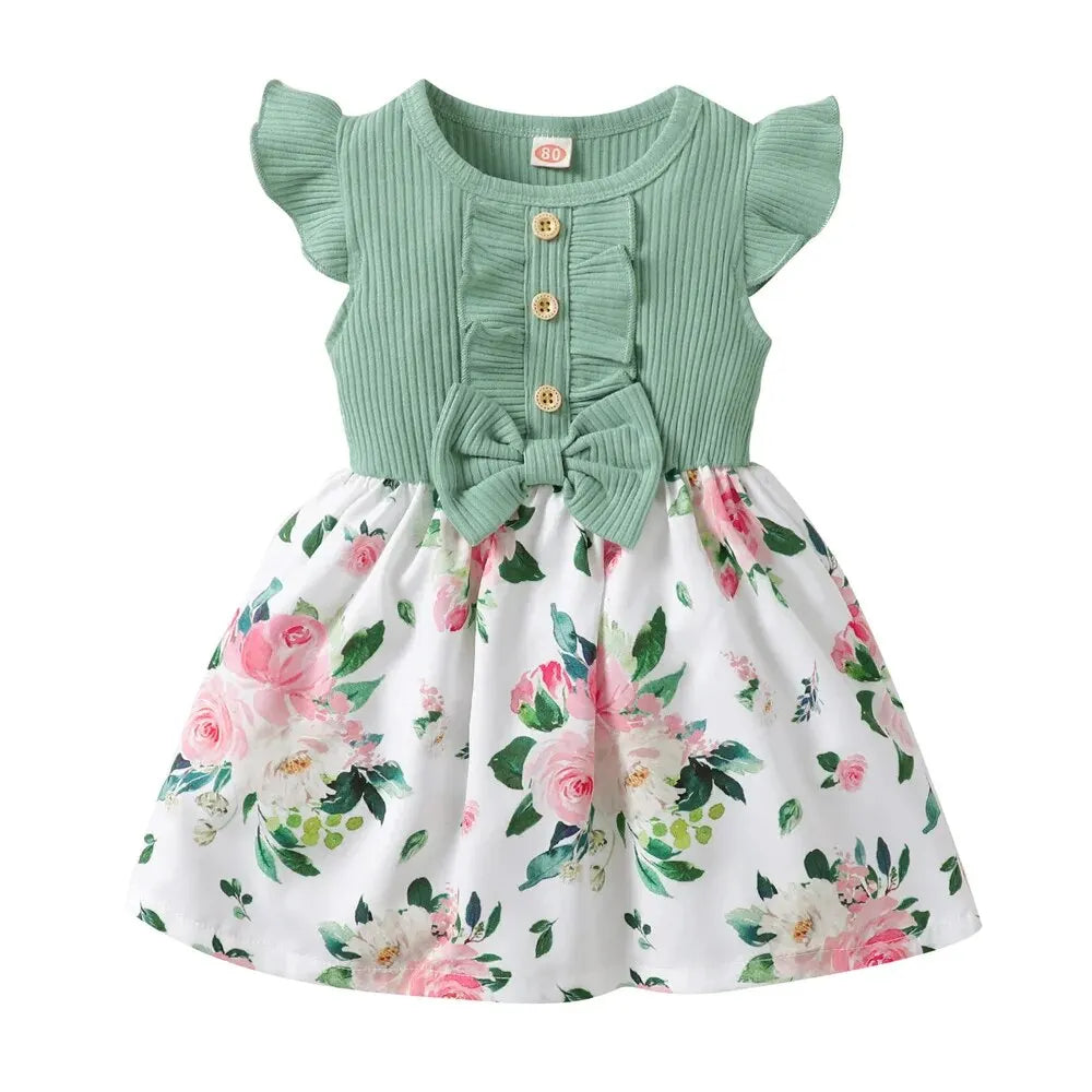 1-5 anni Toddler Girl Dress Fly Sleeve Flowers A- Line Princess Dress bambini Summer Lovely Daily Holiday Dresses for Kids Gir