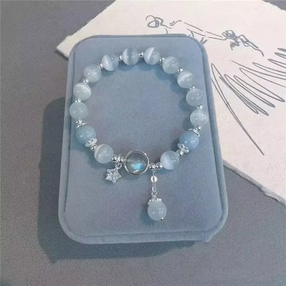 Opale Sea Blue Treasure Bracciale in cristallo al chiaro di luna Bracciale elastico di lusso leggero per ragazze Accessori per gioielli di moda da donna