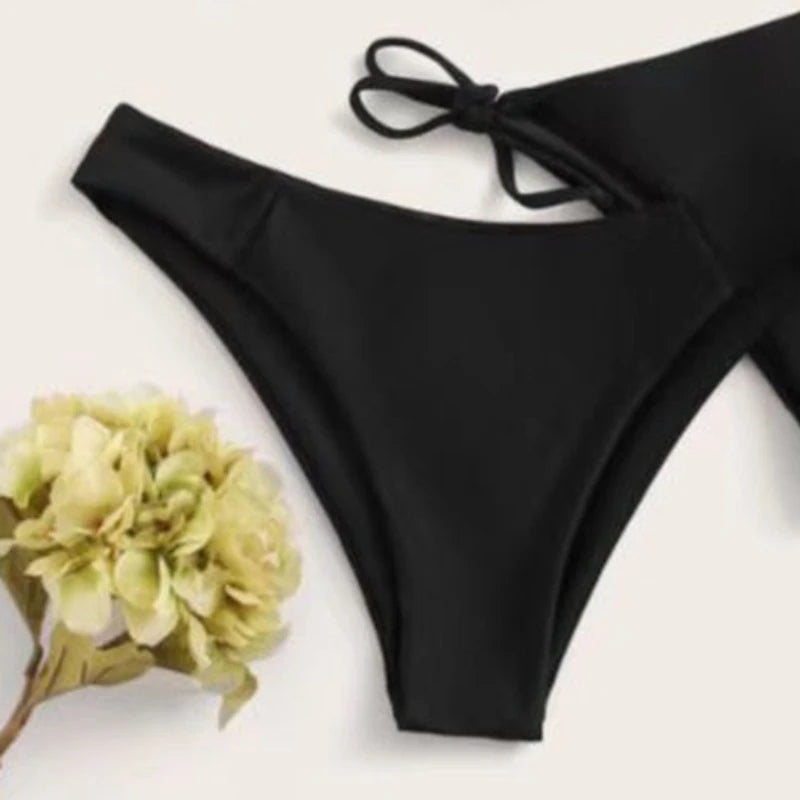 3-teiliges Bikini-Set für Damen, Push-Up-Badeanzug mit 2 Unterteilen, niedriger und mittelhoher Bund, verstellbare Träger, Sommer-Strandbekleidung
