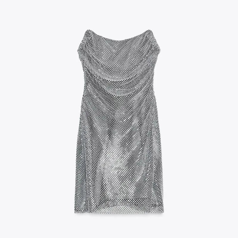 Abito corto senza maniche scintillante da donna con tutti i strass Abiti sexy senza spalline alla moda per donna Estate Nuovo outfit streetwear
