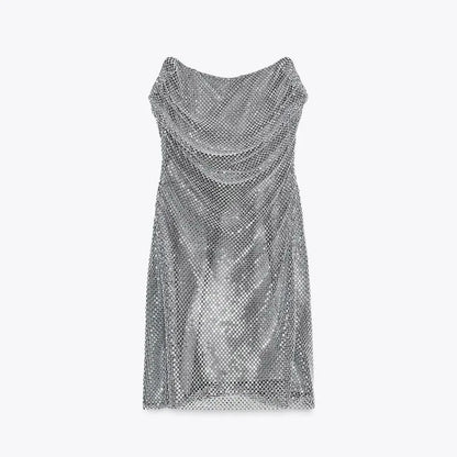Abito corto senza maniche scintillante da donna con tutti i strass Abiti sexy senza spalline alla moda per donna Estate Nuovo outfit streetwear