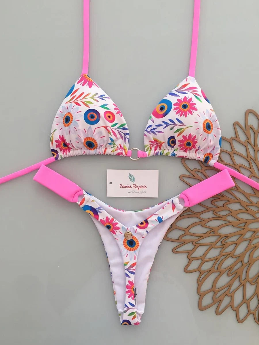 2026 Neuer sexy Schnür-Print brasilianischer Bikini Damen Badeanzug Micro Bademode rückenfreier Biquini Badeanzug Strandbekleidung Tanga