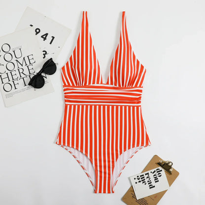 Trendy Swimsuit One Piece Strips Swimwear Female Push  Bathers Bathing Suits Beachwear Swim Clothing Bathingsuit